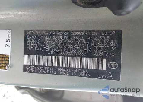 2008 Toyota Prius z USA, uszkodzony, nr VIN JTDKB20U983303337